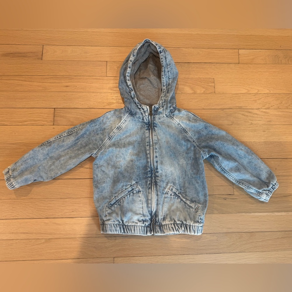 GAP Toddler Washed Blue Hooded Denim Zip Jacket